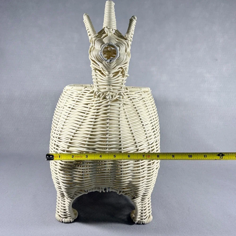 Whimsical Unicorn Storage Basket Display White Rattan Wicker Decor Boho Cottage